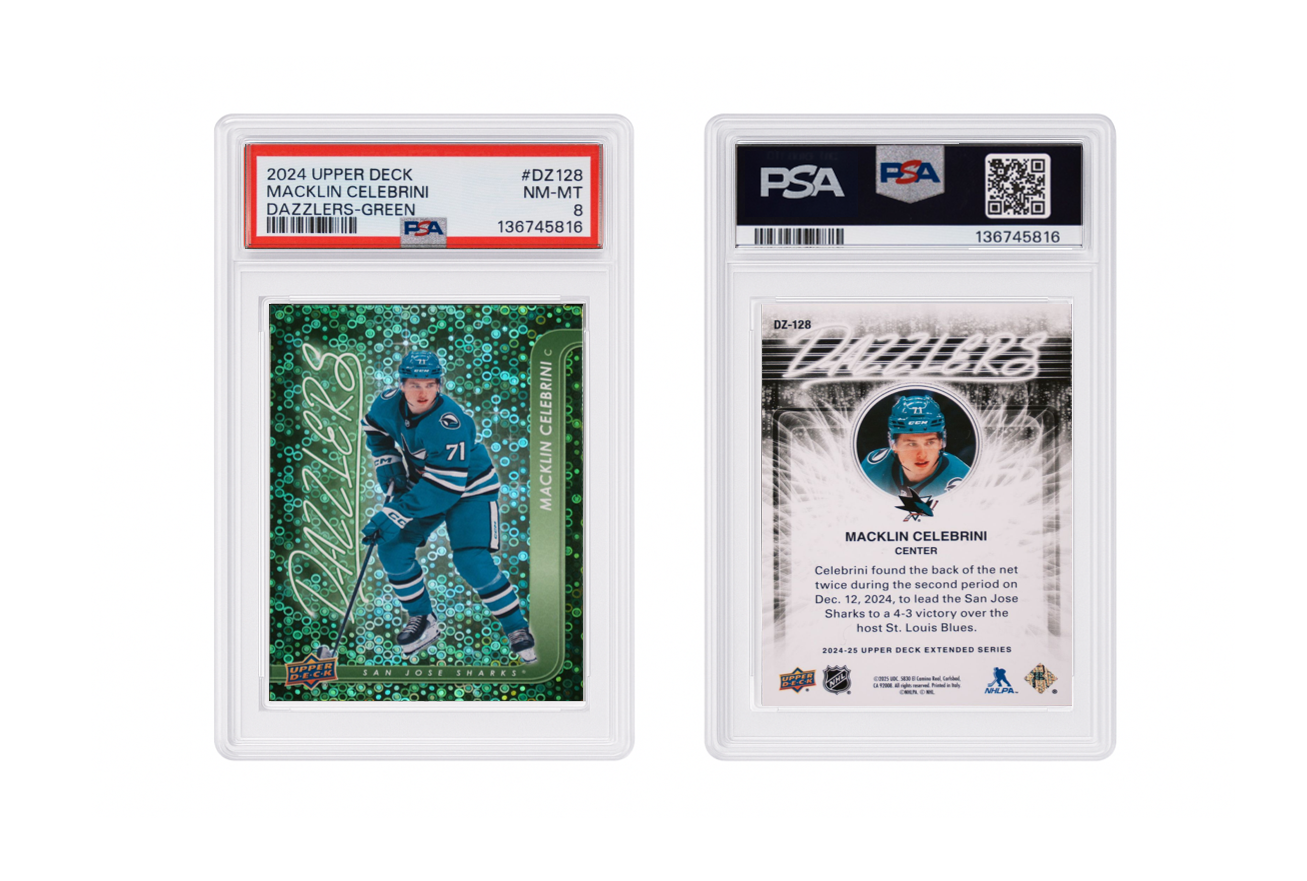 2024 Upper Deck Macklin Celebrini Dazzlers - Green PSA 8