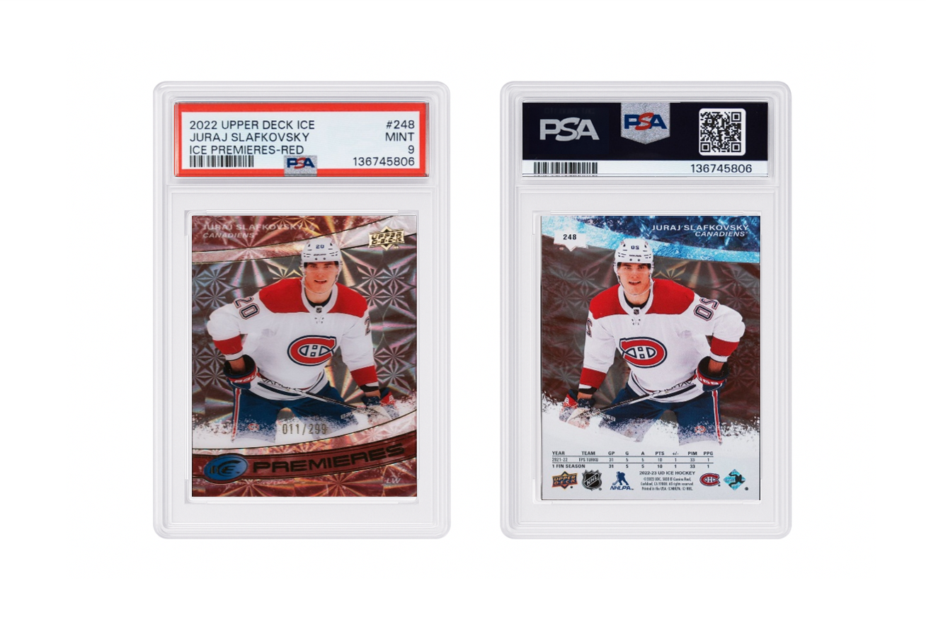 2022 Upper Deck Ice Juraj Slafkovsky Ice Premiers - Red /299 PSA 9