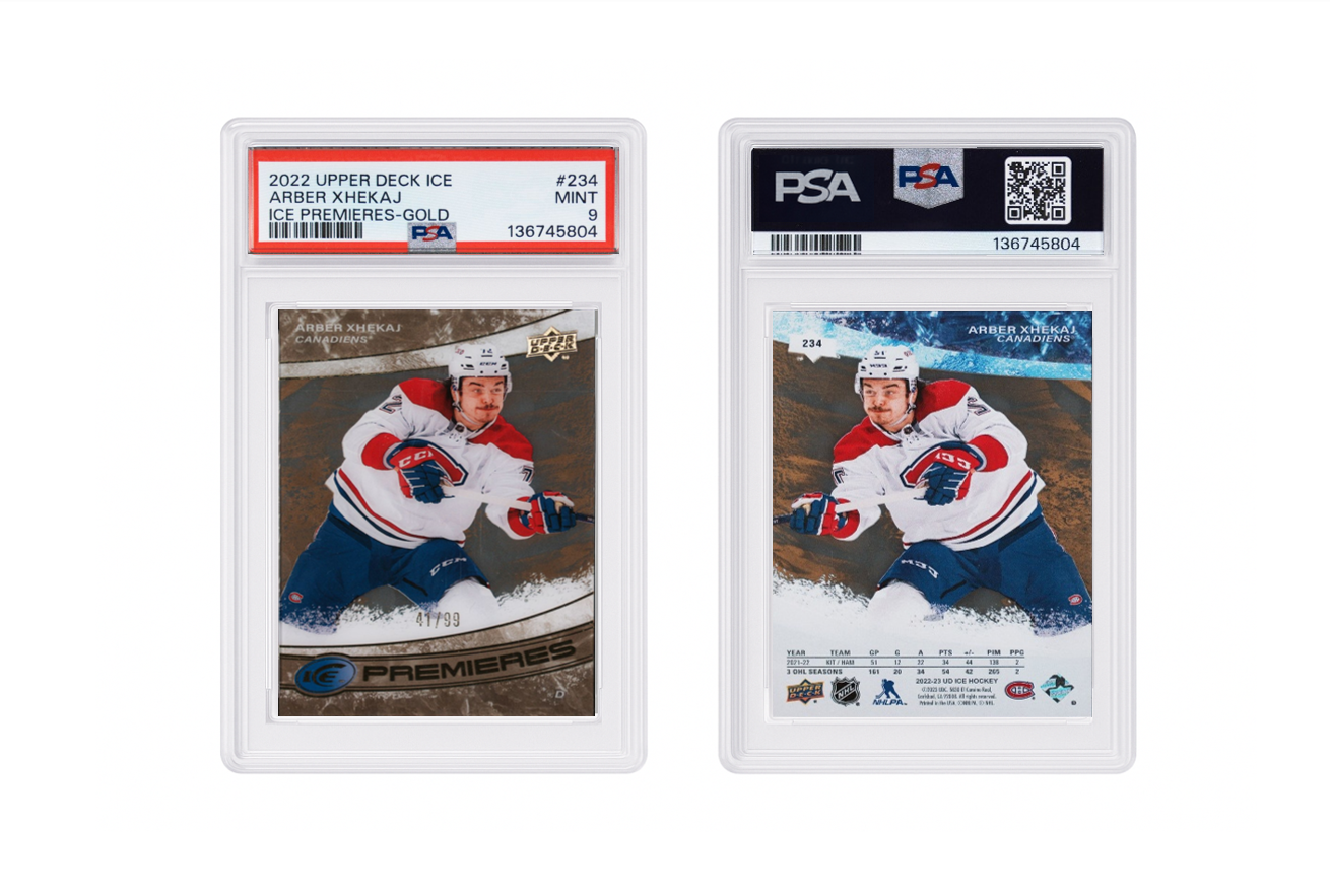 2022 Upper Deck Ice Arber Xhekaj Ice Premiers - Gold /99 PSA 9